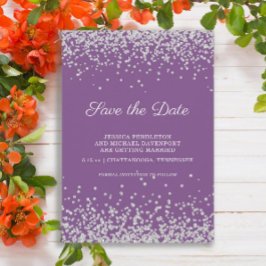 Save The Date Faire part de mariage pailleté argent violet