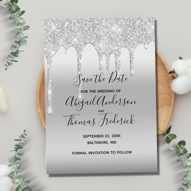 Save The Date Faire part de mariage tendance paillettes argentée (Créateur téléchargé)