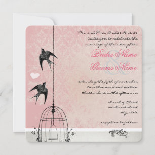 Save The Date Faire part de mariage vintage rose damasqué à cage