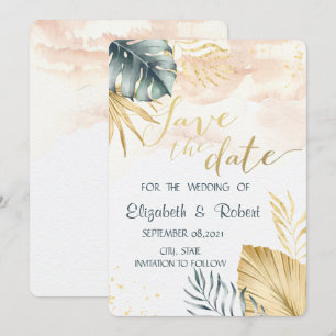 Save The Date Faire part de Palm Leaves aquarelle
