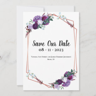 Save The Date Faire part élégant floral violet, Enregistrez la d