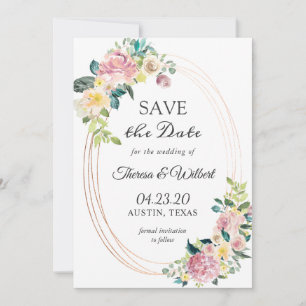 Save The Date Faire part ovale floral pastel pour annoncer la da