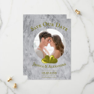 Save The Date Faire part photo avec coeurs dorés