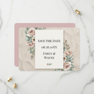 Save The Date Faire Sablé + Mariage Floral Vert Sauge Blanc
