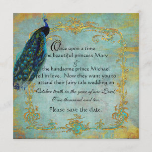 Save The Date Fairy Tale Gold Filigree Peacock & Crown