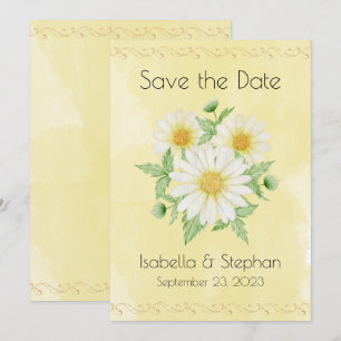 Save The Date Faisceaux Blanc Jaune Typographie Florale Enregist
