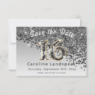 Save The Date Falling Black Parties scintillant Sweet 16 Party