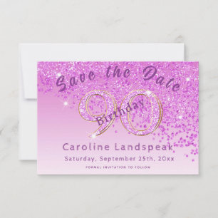 Save The Date Falling Pink Parties scintillant for 90th Birthday
