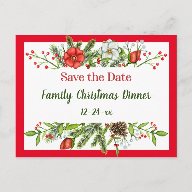 Save the Date Familienweihnachtsessen einladen Postkarte (Vorderseite)