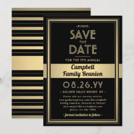 Save The Date Famille Réunion Moderne Elégant Black and Gold Par