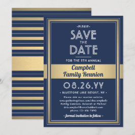 Save The Date Famille Réunion Moderne Elégant Marine Bleu Or Bla