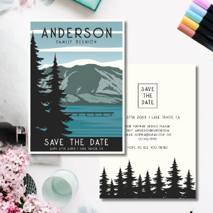 Save The Date Famille vintage Réunion Camping Trip Forêt Arbres
