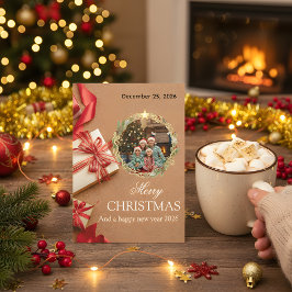 Save The Date Family Christmas Photo Card 2026 | Red Gift Design