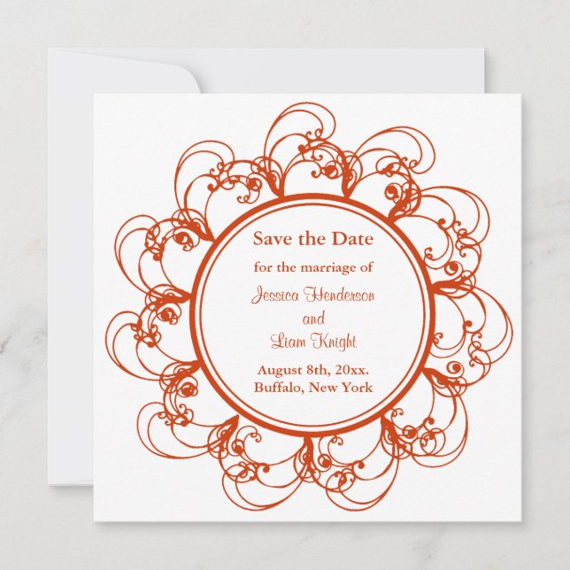 Save The Date Fancy Floral Enregistrer la date (orange) (Devant)