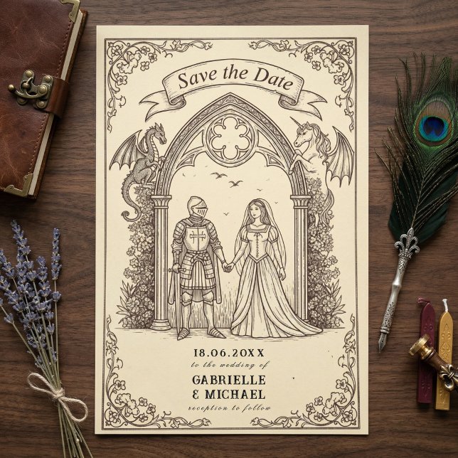 Save The Date Fantasy Knight Dragon Gothic Wedding (Créateur téléchargé)