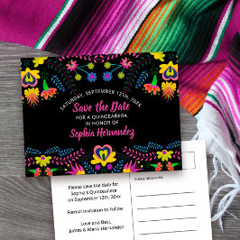 Save the Date farbenfrohe mexikanische Fiesta Flor Ankündigungspostkarte