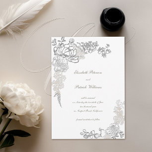 Save The Date Faux Embossé Peony Calligraphie Chic Mariage ivoir