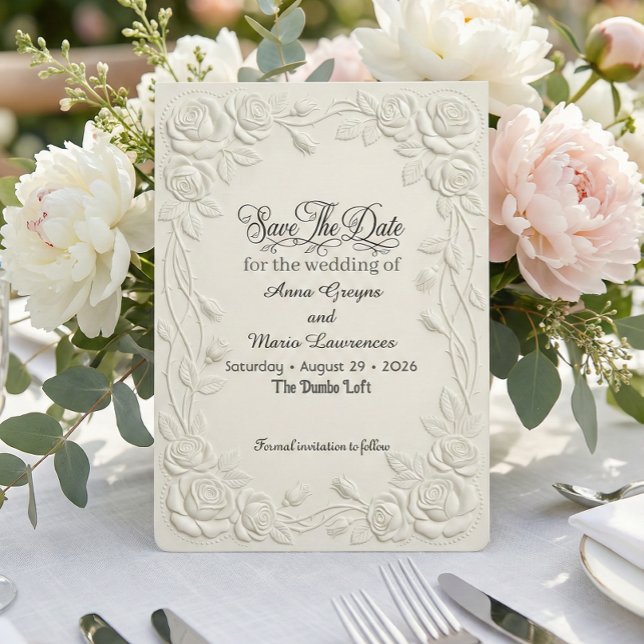 Save The Date Faux Embossed 3D Floral Cream Relief Effect (Créateur téléchargé)