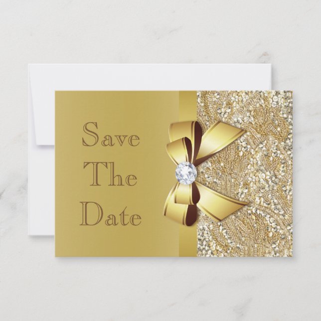 Save The Date Faux Gold Bow Diamonds Enregistrer Le Baby shower  (Devant)