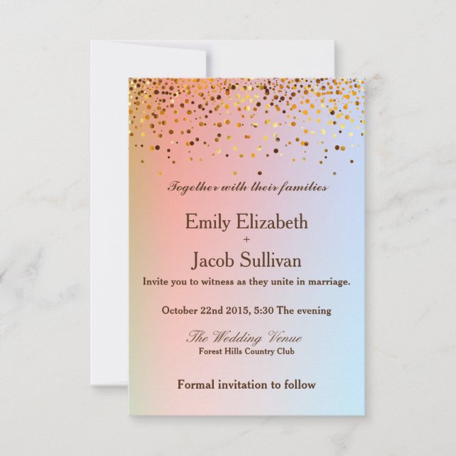Save The Date Faux Gold Foil Confetti Mariage élégant (Devant)