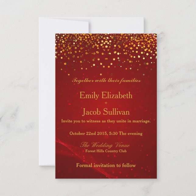 Save The Date Faux Gold Foil Confetti Mariage Élégant Enregistre (Devant)