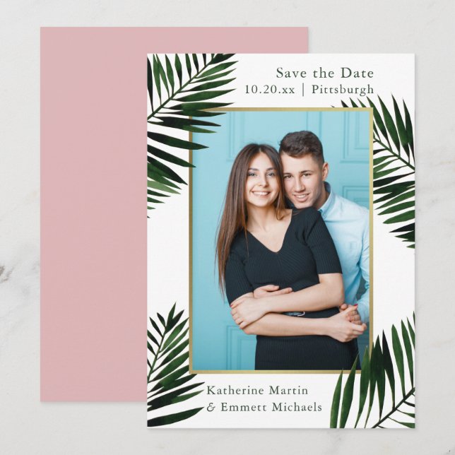 Save The Date Faux Gold Frame Mariage rose Enregistrer la date P (Devant / Derrière)