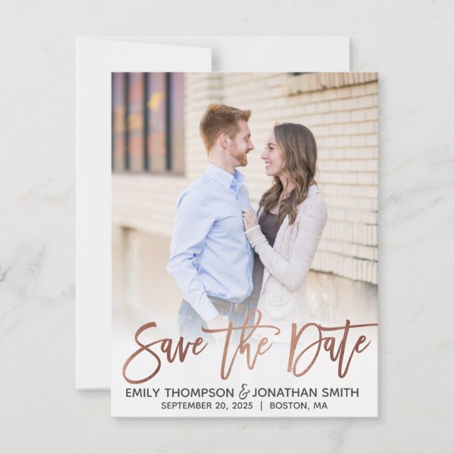 Save The Date Faux Rose Gold Foil Script Photo Enregistrer la da (Devant)
