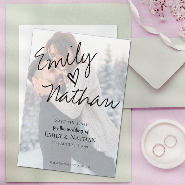 Save The Date Faux Vellum Effect Photo Wedding Enregistrer la da (Faux Vellum Effect Photo Wedding Save the Date)