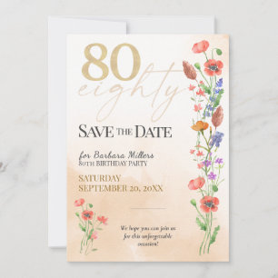 Save The Date Félicitations Florales 80e Anniversaire, 80 Concep