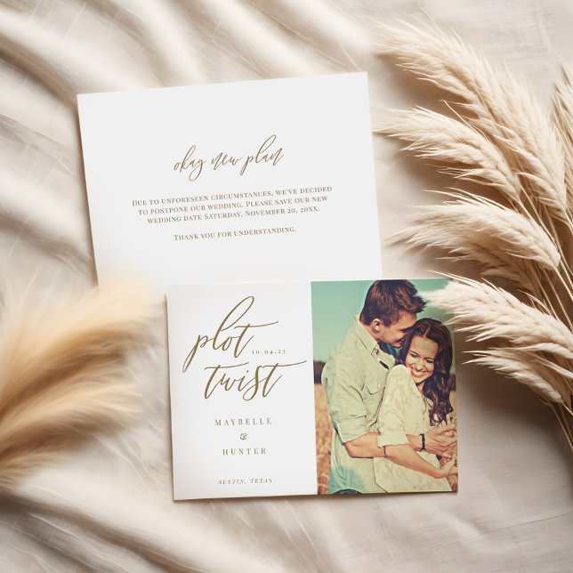 Save The Date Fente Twist Moderne Minimale Calligraphie & Photo (Plot Twist Modern Minimal Calligraphy & Photo Save The Date)