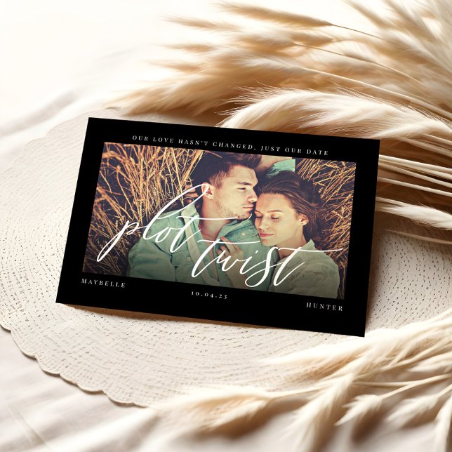 Save The Date Fente Twist Moderne Minimale Calligraphie & Photo (Plot Twist Modern Minimal Calligraphy & Photo Save The Date)