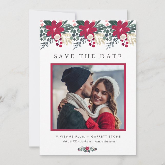 Save The Date Ferme Rouge Floral Plaid Wedding Enregistrer la da (Devant)