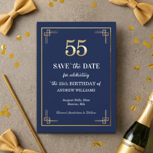 Save The Date Fête d'anniversaire 55 ans Elegant Blue Gold