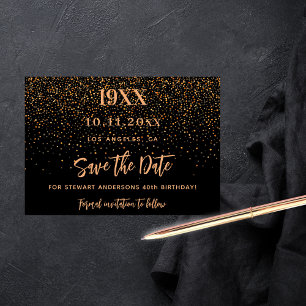 Save The Date Fête d'anniversaire de confettis d'or noir