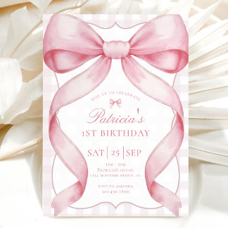 Save The Date Fête d'anniversaire élégante avec ruban rose coque