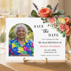 Save The Date Fête d'anniversaire élégante florale et photo 93 a