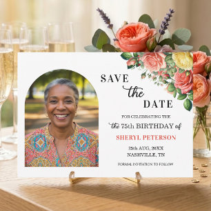 Save The Date Fête d'anniversaire élégante florale pour 75 ans