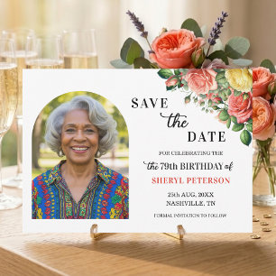 Save The Date Fête d'anniversaire élégante florale pour 79 ans