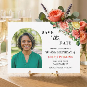 Save The Date Fête d'anniversaire élégante florale pour les 65 a