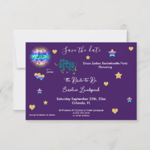 Save The Date Fête de Bachelorette Signe Taureau & Boule Disco