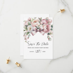 Save The Date Fête de Bébé à l'aquarelle avec Nœud Coquette & Pi