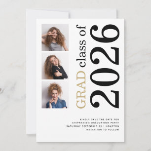 Save The Date Fête de fin d'études moderne 3 photos Gras 2026