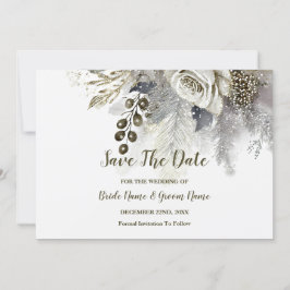 Save The Date Fête de mariage Argent Golden White Roses Fleurs