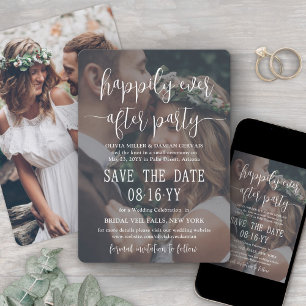 Save The Date Fête de Mariage Photo Texte Blanc Happily Ever Aft