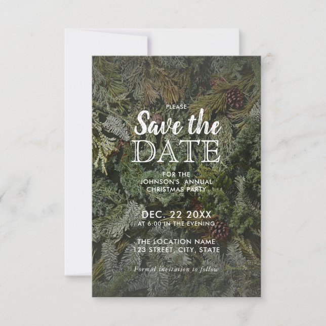 Save The Date Fête de Noël rustique et verdoyante Sauvez la date (Devant)
