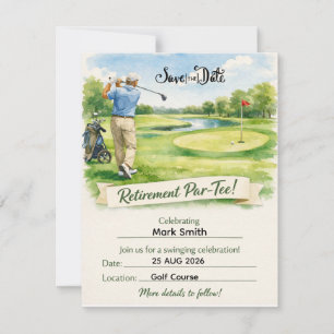 Save The Date Fête de retraite de golf pour golfeur