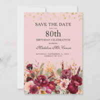 Fête des 80 ans Burgundy Fleur Rose Paillettes Dor