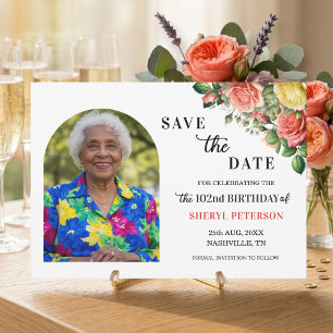 Save The Date Fête élégante de fleurs et de photos pour les 102 