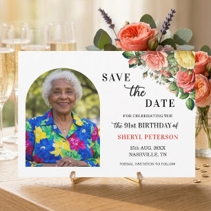Save The Date Fête élégante florale et photo pour les 91 ans
