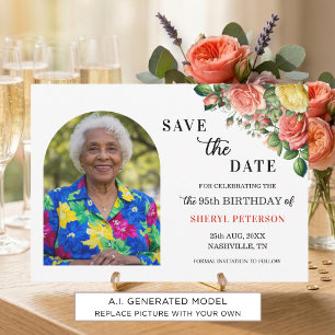 Save The Date Fête élégante florale et photo pour les 95 ans